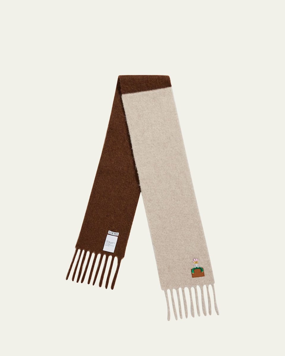 Embroidered Two-Tone Alpaca-Blend Scarf